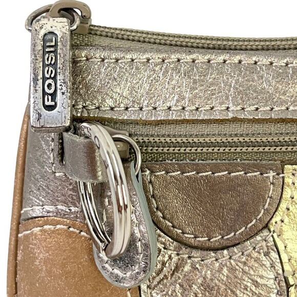 Fossil Womens Metallic Leather Coin Purse ID Holder Small Wallet Key Chain Bag - Picture 3 of 16